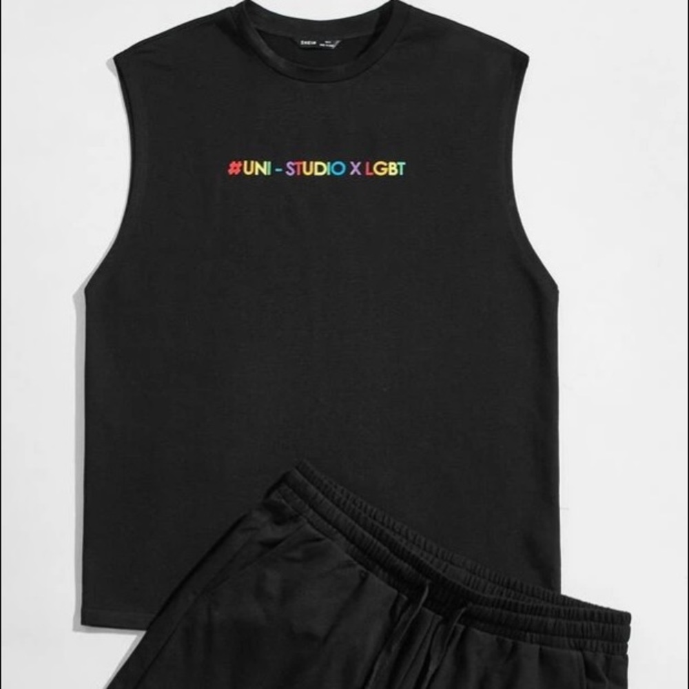 ✅2/$15✅SHEIN NWT Men’s Back tank top & matching shorts XXL! 🏳️‍🌈 Slogan